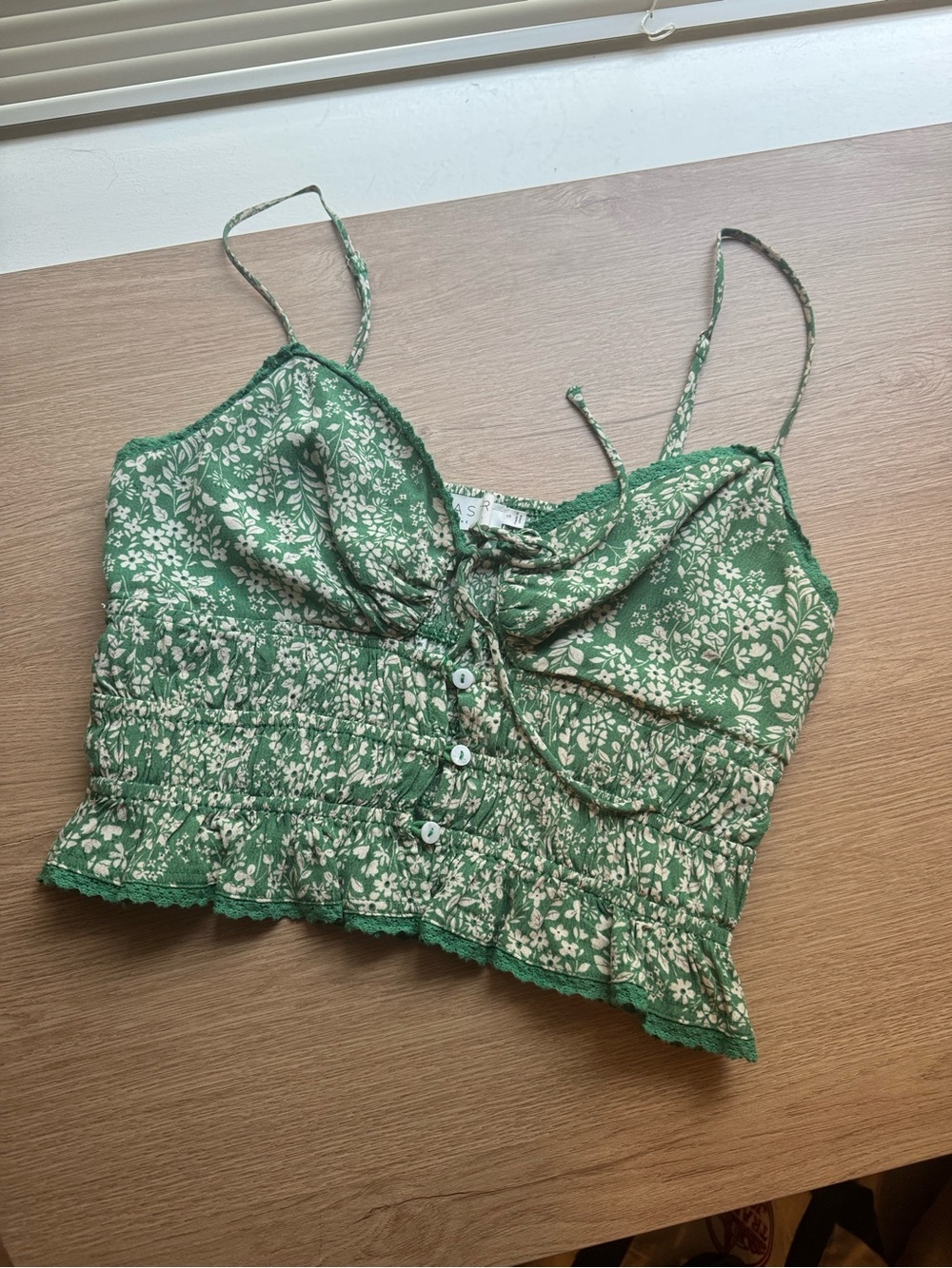 ASTR Green Floral Smocked Tie-Front Cami